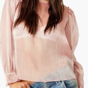 NWT Free People Freya Frost Long Balloon Sleeve Sheer Button Up Blouse Large